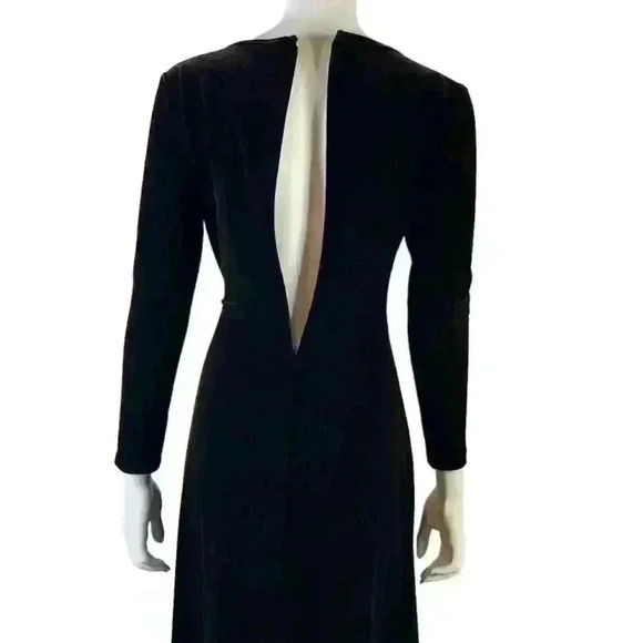 Tadashi Vintage Dark Brown Velour Evening Gown S Long Sleeve Rhinestone Dress - Picture 2 of 11